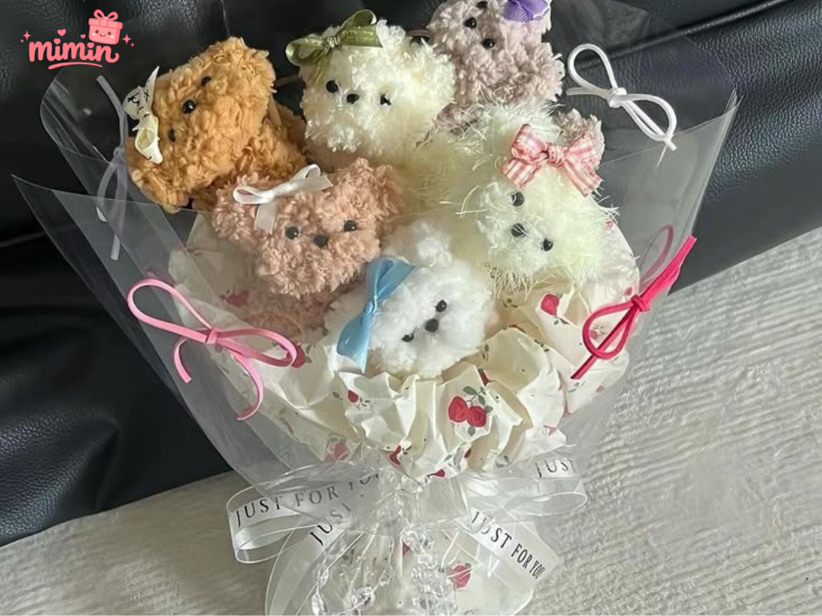 bó hoa gấu bông ang phong cách dễ thương và giản dị