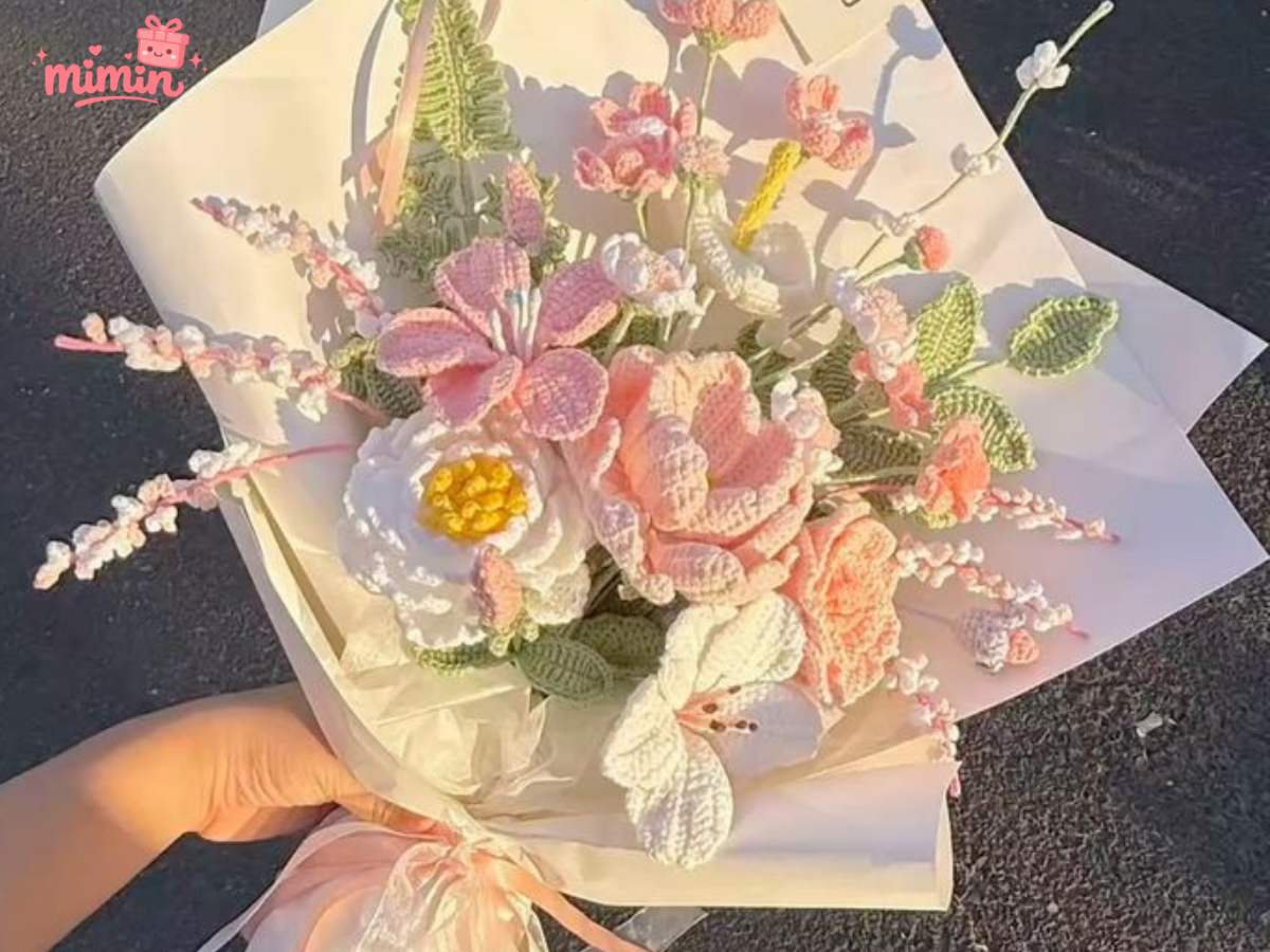 quà tặng độc đáo với bó hoa len handmade từ tay làm độc nhất vô nhị