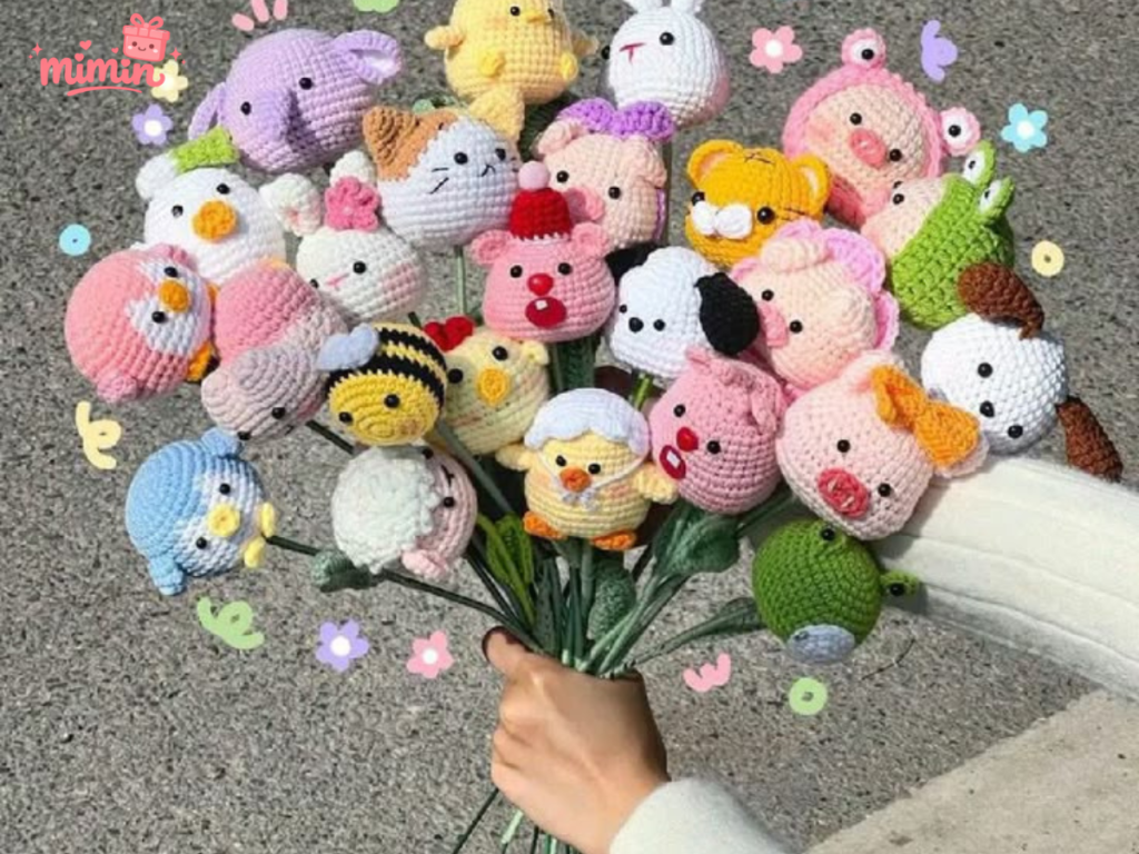 quà 8 3 độc và lạ với bó hoa len hình thú cực kì dễ thương